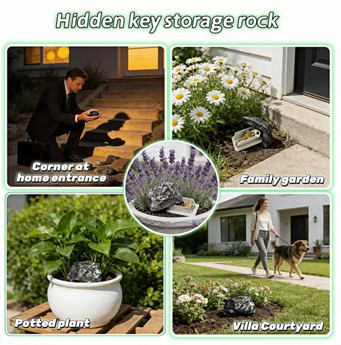 Miniatura 7 de Hide-a-Spare-Key - Roca falsa, impermeable, para exteriores, con bandeja extraíble, almacenamiento de llaves de repuesto oculto realista para llaves