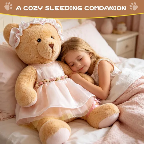 Miniatura 3 de Oso de peluche grande con ropa, juguete de peluche grande de 27 pulgadas con vestido, regalo gigante suave para bebés, niños, niñas, novia