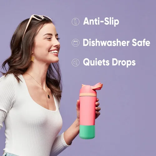 Miniatura 7 de Botella de agua aislada de acero inoxidable Owala FreeSip con pajita - 40 onzas, marea brumosa y funda de silicona, manga protectora antideslizante