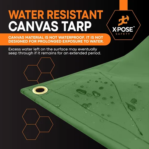 Miniatura 5 de Xpose Safety Lona de Lona - Lonas de Lona Verde de 10oz Resistentes al Agua con Ojales de Latón - Lona Multiusos para Exteriores para Campamento