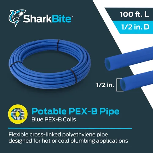 Miniatura 2 de SharkBite 1/2 pulgada x 100 pies azul PEX-B, tubería de agua flexible PEX para fontanería, U806B100
