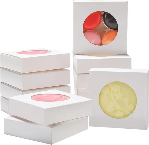 Miniatura 9 de 60 cajas de galletas de Navidad de 4.3 x 4.3 x 1.2 pulgadas, cajas de panadería de Navidad con ventana redonda transparente para panadería