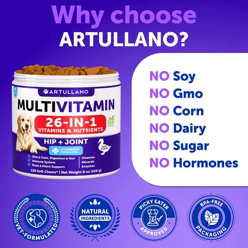 Miniatura 5 de Multivitamínico masticable para perros con glucosamina 26 en 1 - Vitaminas y suplementos para perros - Multivitamínico para perros mayores