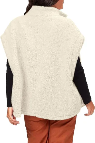Miniatura 63 de Hongqizo - Chaleco de forro polar mullido para mujer, casual, de gran tamaño, cálido, con botones, chaqueta de sherpa con bolsillos
