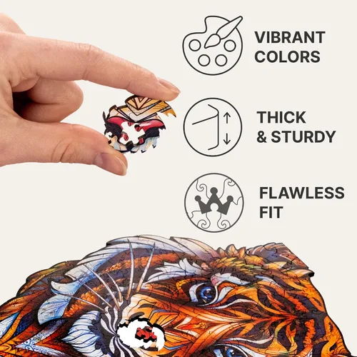 Miniatura 7 de UNIDRAGON Rompecabezas de madera originales, bonito tigre, 104 piezas, pequeño 7.4 x 9.3 pulgadas, hermoso paquete de regalo, forma única, el mejor