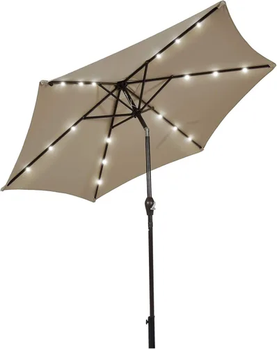 Miniatura 24 de Tangkula Sombrilla solar de patio de 10 pies, sombrilla de mercado de mesa al aire libre con 24 luces LED, ajuste de inclinación, mango de manivela