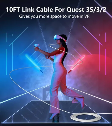 Miniatura 9 de YRXVW Cable de enlace de 10 pies compatible con Meta/Oculus Quest 3S, Quest 3, Quest 2/Pro, PICO 4 accesorios VR, cable de carga y cable de datos
