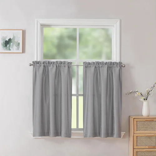 Miniatura 27 de Chyhomenyc Uptown - Cortinas negras de 24 pulgadas de largo, 2 paneles, cortinas cortas de seda sintética para oscurecer la habitación, cortinas