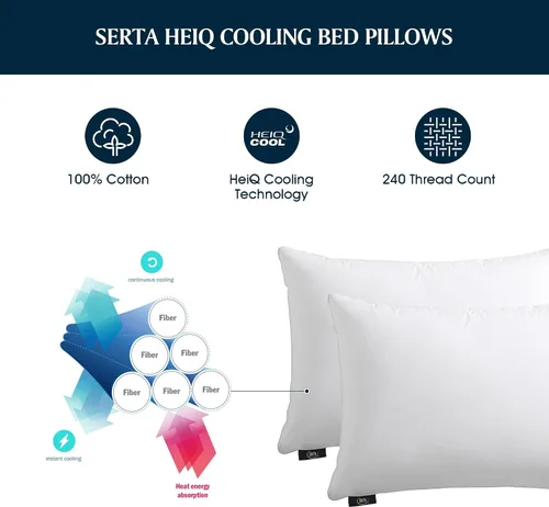 Miniatura 6 de Serta Juego de 2 almohadas refrescantes HeiQ de 240 hilos suaves e hipoalergénicas para dormir de espalda