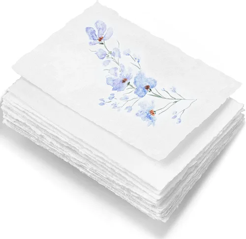 Wanderings A5 Papel de Algodón Hecho a Mano con Borde Desigual - Textura Prensada en Frío - Para Pintura, Acuarela, Escritura, Impresora - Tarjetas,