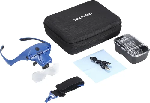 Miniatura 9 de YOCTOSUN - Gafas de aumento con 4 luces LED, 5 lentes, estuche de almacenamiento para la cabeza, lupa iluminada manos libres para manualidades, Azul