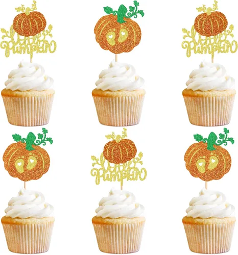 Miniatura 13 de Ercadio Paquete de 24 adornos de calabaza para cupcakes con purpurina de cosecha de otoño, calabaza, cupcakes, decoraciones para calabaza, tema