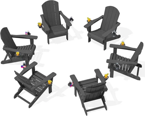 Miniatura 20 de SERWALL Silla Adirondack con portavasos – Juego de 2 sillas Adirondack compuestas para exteriores de polietileno de alta densidad para todo