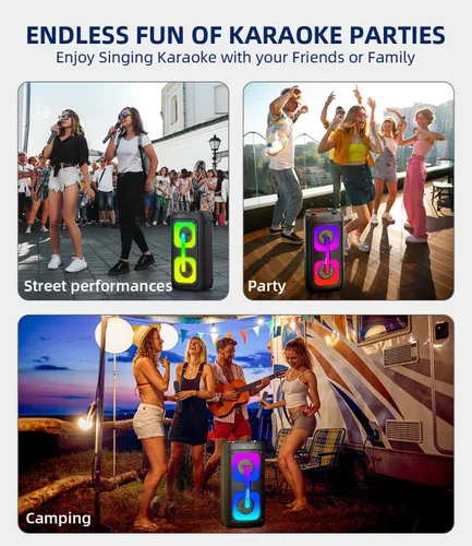 Miniatura 7 de Máquina de karaoke con 2 micrófonos inalámbricos, sistema PA portátil con luces LED, Bluetoot 5.3, altavoz de fiesta compatible con tipo C, USB