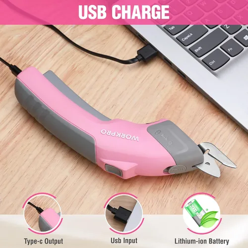 Miniatura 5 de WORKPRO Tijeras eléctricas inalámbricas, cortador giratorio de 4 V para cartón, alfombra, cuero, plástico, 2000 mAh, recargable, potentes tijeras