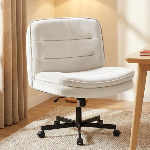 Miniatura 9 de GTPLAYER Silla de oficina con patas cruzadas, silla de escritorio sin brazos, bonita silla de tocador con ruedas, silla de computadora, cómoda silla