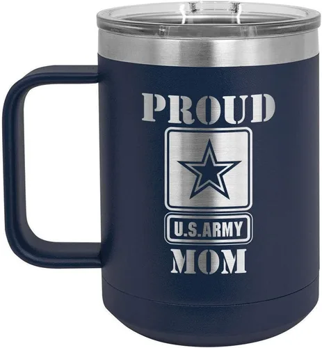 Miniatura 5 de PROUD ARMY MOM BLACK Taza de café de 15 oz con tapa deslizante Taza de café de viaje aislada Ideas de regalos del día de la madre de hijo o hija