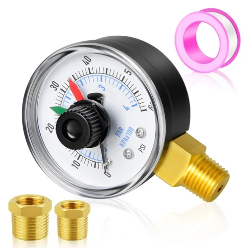 MEANLIN MEASURE Caja de manómetro NPT de 0-60 Psi de 1/4" con dial para seleccionar filtro, 3-2-3% de precisión, montaje inferior, con 1/2" NPT y
