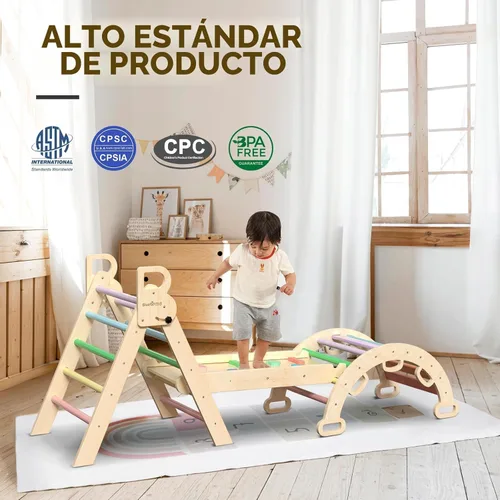 Miniatura 4 de BlueWood Pikler - Juego de triángulos 7 en 1 plegables, juguetes de escalada Montessori de madera con arco y rampa y escalera, escalador para bebés