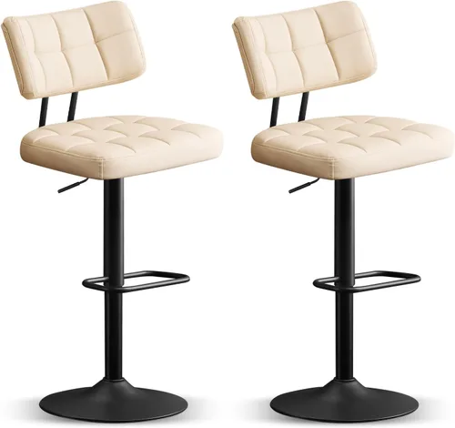 Miniatura 15 de Furniliving - Juego de 4 taburetes modernos de bar, taburetes de bar de piel sintética para isla de cocina, taburetes de bar giratorios tapizados