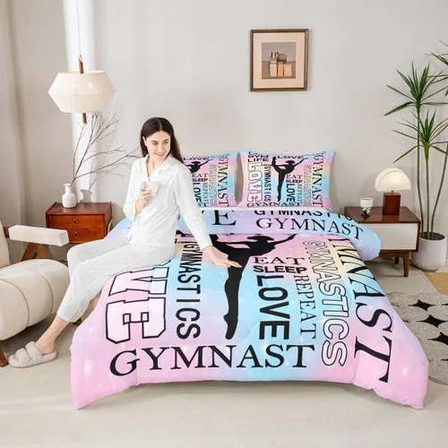 Miniatura 14 de Manfei - Juego de edredón para amantes de la gimnasia y la danza, tamaño individual, juego de ropa de cama romántica con diseño de cielo estrellado