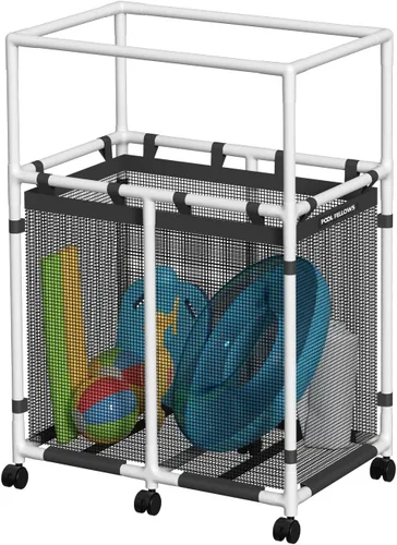 Contenedor de almacenamiento para piscina, 105 galones, soporte para fideos, juguetes, flotadores, toallas, organizador de malla para equipos de