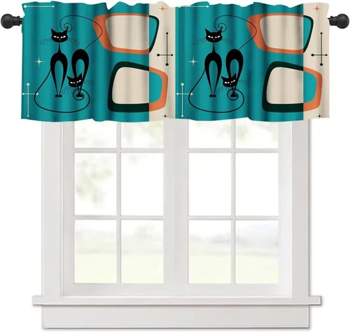 Miniatura 8 de Cenefa de cortina geométrica para ventanas, cenefa moderna con bolsillo para barra, 1 panel, cortinas cortas abstractas para playa, cortinas cortas