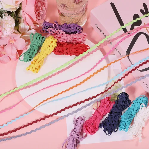Miniatura 3 de GLOBLELAND 34Yards 17Colors Mini Rick Rack Fringe Trim Ribbon Tiny Wave Bending Sewing Lace Trim Ribbon para muñeca Ropa Coser Artesanía Suministro