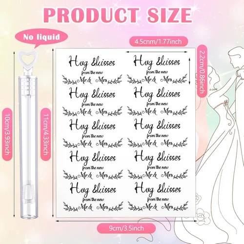Miniatura 2 de Kathfly 200 mini varitas de burbujas de corazón blanco con 200 calcomanías, mini burbujas a granel para bodas, aniversarios, celebraciones