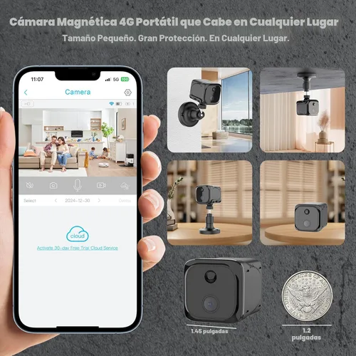 Miniatura 2 de Cámara de seguridad sin WiFi pequeña, cámara de seguridad celular 4G LTE, cámara de vigilancia magnética 2K con batería de espera larga, detección