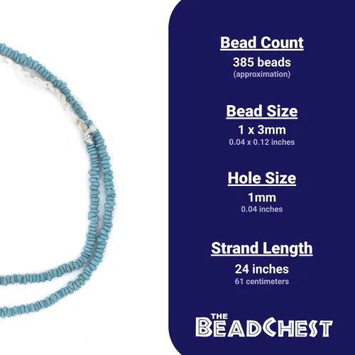 Miniatura 4 de TheBeadChest - Cuentas Heishi de cristal azul turquesa de 0.156 pulgadas, hebra de cuentas espaciadoras de Java indonesio de 24 pulgadas
