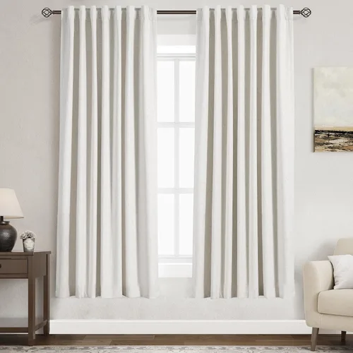 Miniatura 88 de Cortinas de lino 100% opacas para dormitorio, 102 pulgadas de largo, con pestaña trasera, bolsillo para barra, paneles acústicos con aislamiento