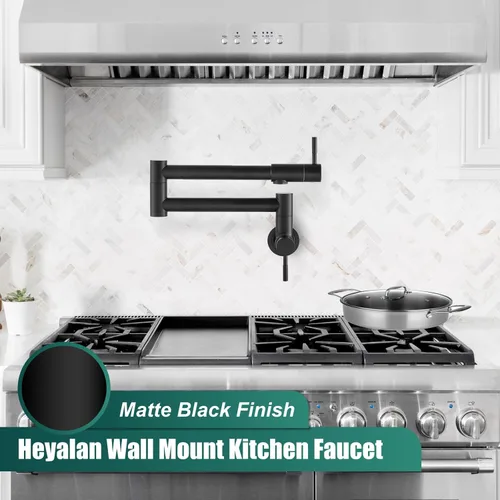 Miniatura 6 de Heyalan Pot Filler - Llenador de ollas de 19 pulgadas para montaje en pared, plegable, extensible, grifo de cocina y restaurante de acero Negro mate