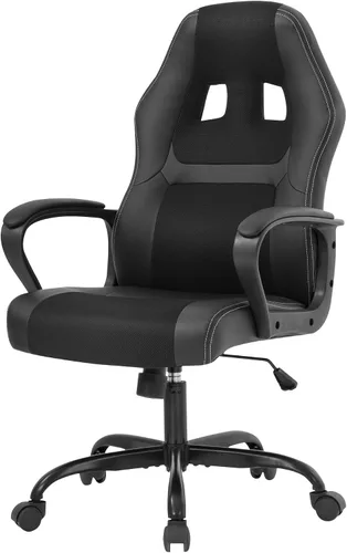 PayLessHere Silla ergonómica de oficina para videojuegos, silla de computadora con soporte lumbar, silla ejecutiva ergonómica de piel sintética Negro