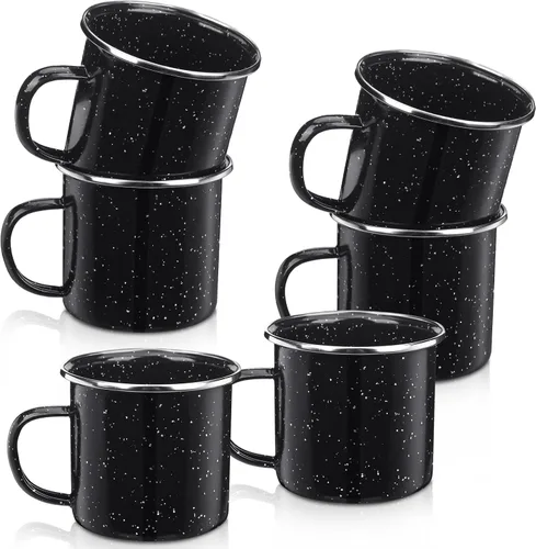 6 tazas de camping esmaltadas pequeñas, tazas de café, tazas de té, tazas de té portátiles vintage para fogata, tazas de campamento a granel con asa