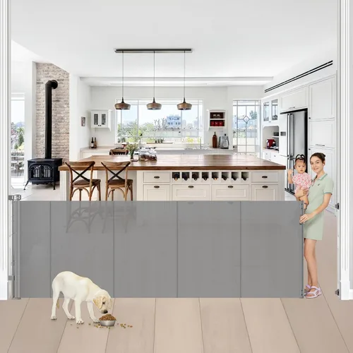 Miniatura 13 de Puertas retráctiles reforzadas para bebés de 42" de alto x 100" extra anchas para entradas de puertas, puerta extra alta para mascotas con barras