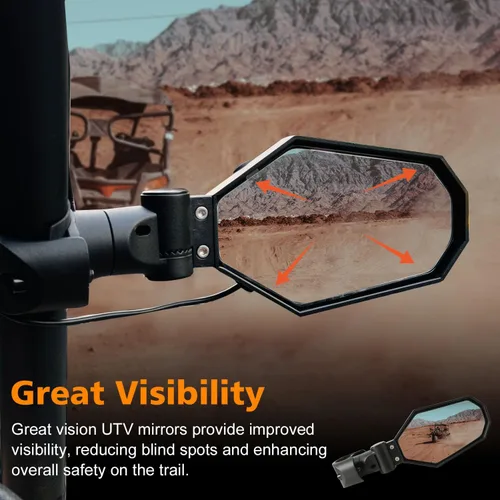 Miniatura 3 de SUNPIE Espejos para UTV con luces LED intermitentes para barra antivuelco de 1.5 a 2 pulgadas, compatible con Polaris RZR Can-Am Pioneer Talon
