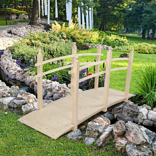 Miniatura 8 de VINGLI Puente de Jardín de 4 pies, Puente de Arco de Madera con Barandas de Seguridad con Acabado Carbonizado, Puente Decorativo para Paisajismo
