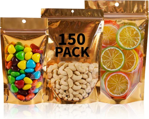 Miniatura 13 de Paquete de 100 bolsas de Mylar para almacenamiento de alimentos, papel de aluminio resellable, bolsa transparente de pie con ventana frontal de 3.94