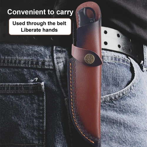 Miniatura 6 de MiOYOOW Funda de cuero para cuchillo, funda retro en relieve para cinturón para hoja de 4.7 x 1.6 pulgadas