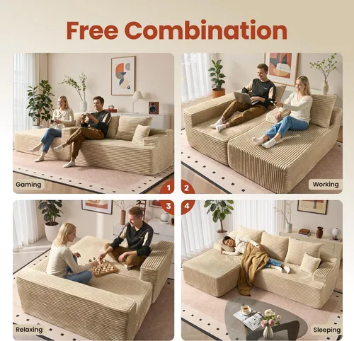 Miniatura 8 de ovios Sofá seccional Cloud de 96 pulgadas con chaise en forma de L, sofá modular moderno con asiento profundo, sofás tapizados para sala de estar