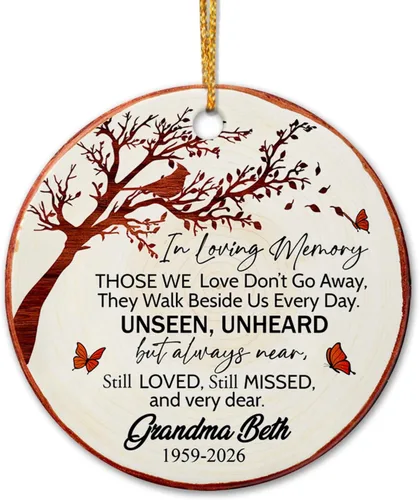 Miniatura 23 de Adorno de cerámica personalizado con texto en inglés "A Piece of My Heart is in Heaven" para Navidad 2026, adorno cardenal rojo conmemorativo