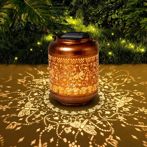 Miniatura 9 de Regalos de cumpleaños para mujeres, mamá, abuela, faroles solares de mariposa para exteriores, impermeables, cobre metal, luces solares colgantes