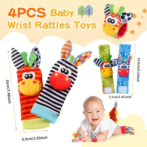 Miniatura 6 de Juguetes de bebé PHEZAPPA 0-6 meses, juego de calcetines con sonajero de muñeca y sonajero de pie, calcetines con sonajero para bebés y sonajeros