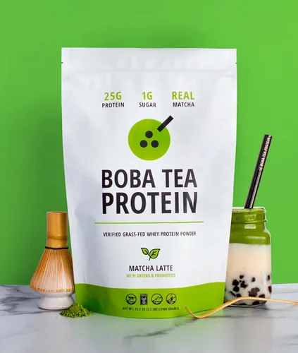 Miniatura 2 de Boba Tea Protein Matcha Latte Polvo aislado de proteína de suero alimentado con pasto de 0.88 oz Bebida de proteína de té de burbujas sin gluten