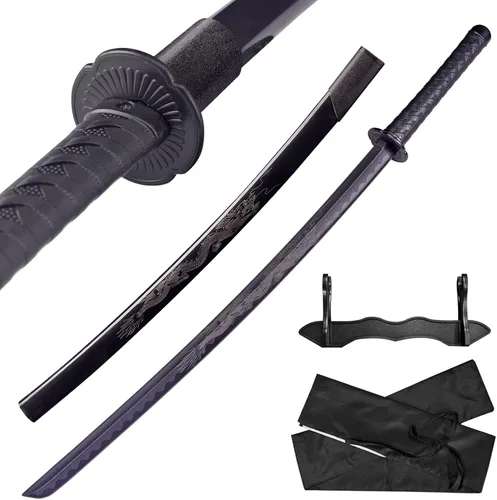 Miniatura 13 de Espada katana japonesa – Hoja negra de polipropileno con Saya, espada de entrenamiento Samurai para cosplay, 40.1 pulgadas
