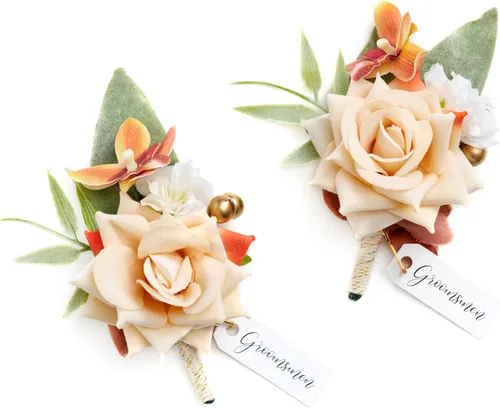 Miniatura 13 de Ling's moment Boutonniere para hombres, 2 piezas de novios, padrinos de boda, flores artificiales para bodas, bailes, regreso a casa, etc. Azul Azul
