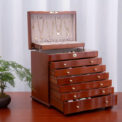Miniatura 13 de Joyeros de madera pintados a mano para mujeres, caja grande de joyas y organizadores para colgar collares, organizador de joyas, caja
