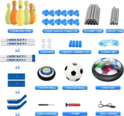 Miniatura 2 de HopeRock Pelota de Fútbol Flotante 3 en 1 Juego de Hockey y Bolos, Juguetes de Interior y Exterior para Niños de 3-12 Años, Juguetes de Exterior