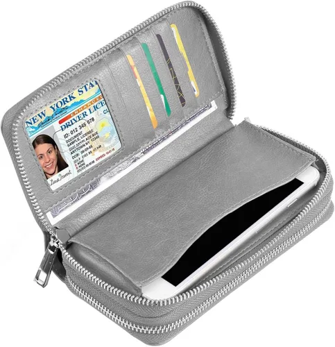 Miniatura 5 de Cartera de doble cierre para mujer, con correa de mano, para tarjetas, dinero en efectivo, monedas, celular
